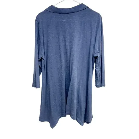 SOFT SURROUNDINGS Danielle Button Top Slub Knit Jersey Shirt Gray Blue Size L - Picture 3 of 3